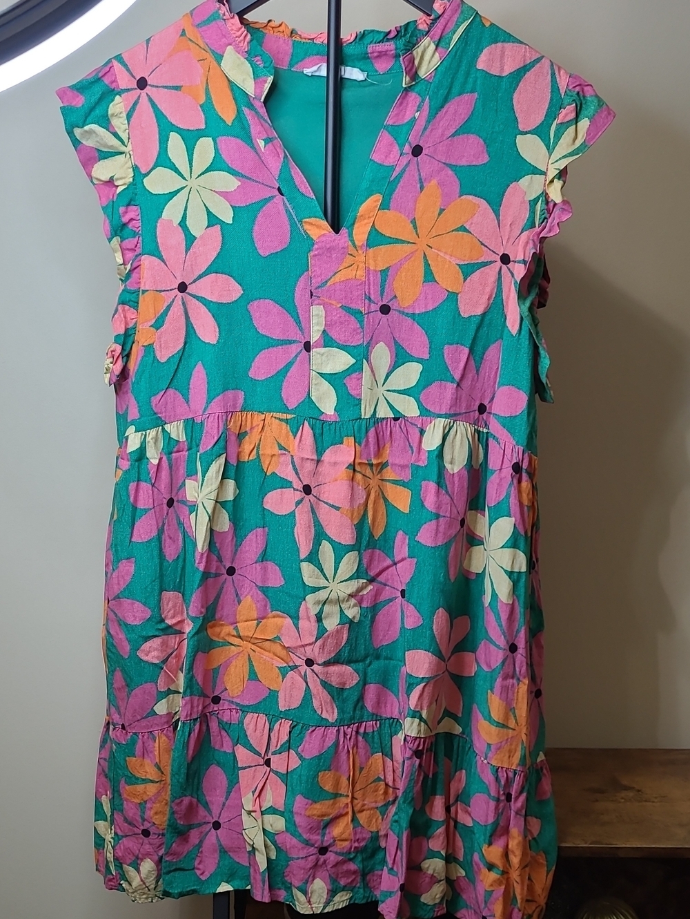 THML Teal Floral Sleeveless Dress with Colorful Blooms size Medium
